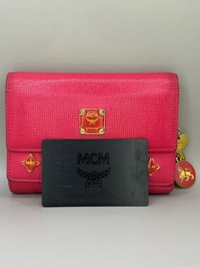 MCM Double flap Studded Logo Motifs Trifold Wallet with Charm